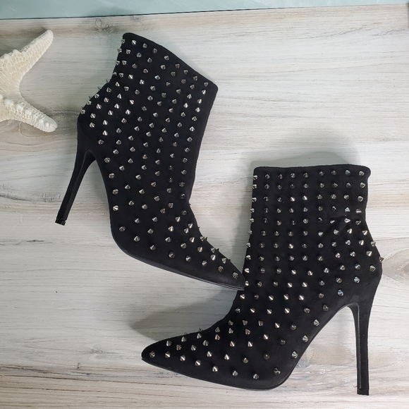 New! Black Studded High Heel Ankle Boots - Picture 3 of 6